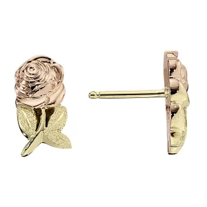 Rose Flower Earrings in 14K Pink and Green Gold
