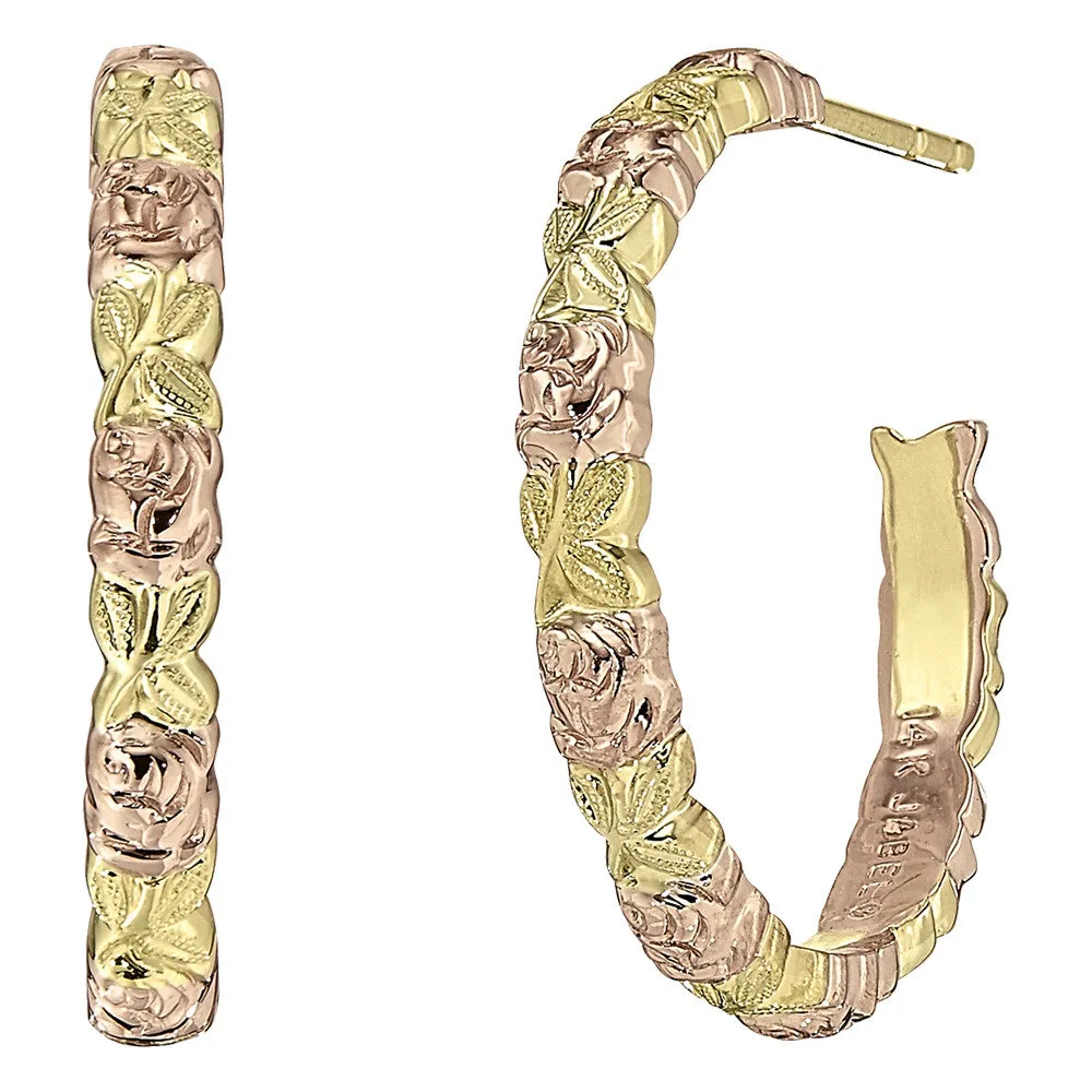 Rose Flower Hoops in 14K Pink and Green Gold Grand