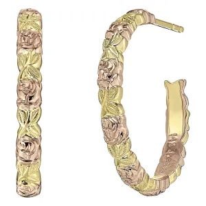Rose Flower Hoops in 14K Pink and Green Gold Grand