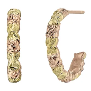 Rose Flower Hoops in 14K Pink and Green Gold Petite