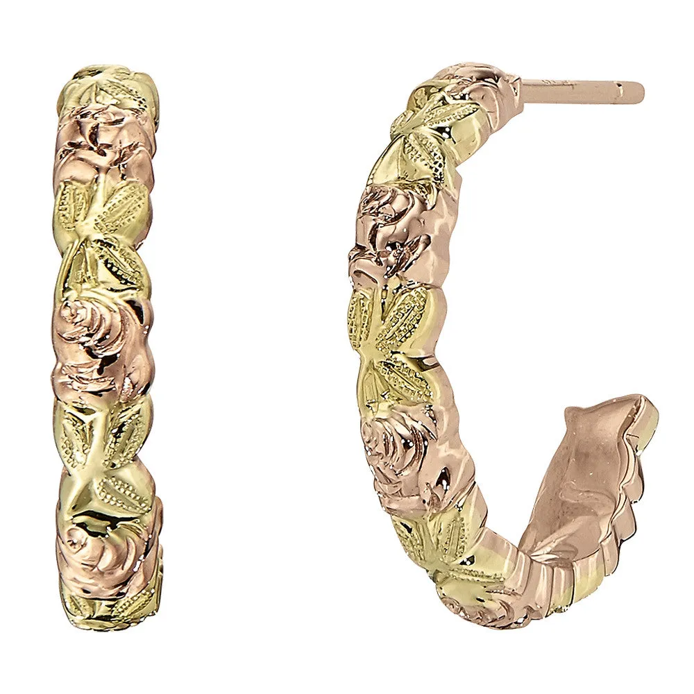 Rose Flower Hoops in 14K Pink and Green Gold Petite