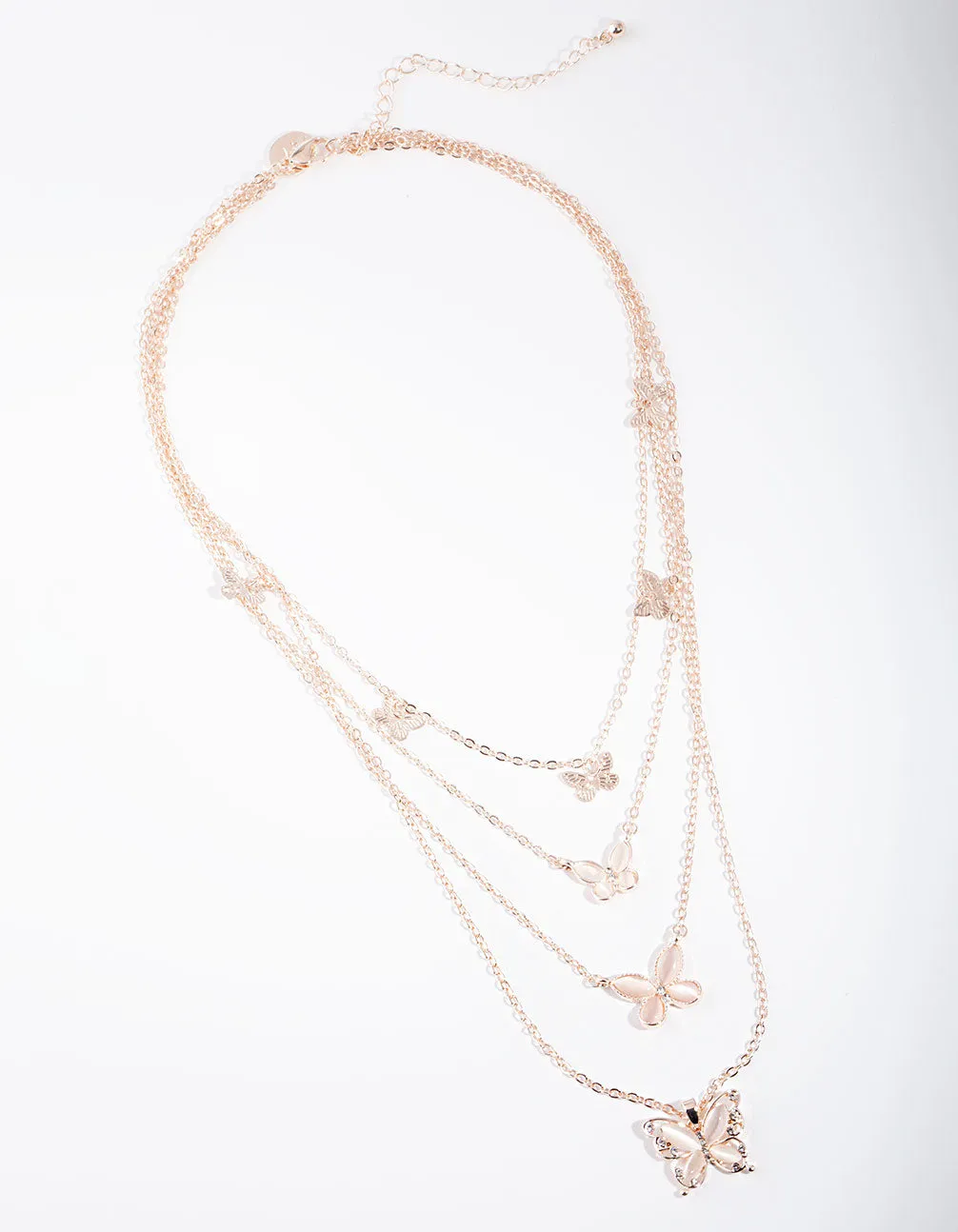 Rose Gold Bead & Butterfly Layered Necklace