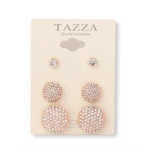 ROSE GOLD RHINESTONE CRYSTAL SET OF 3 ROUND POST EARRINGS #SWKK-11618RG (AG15)