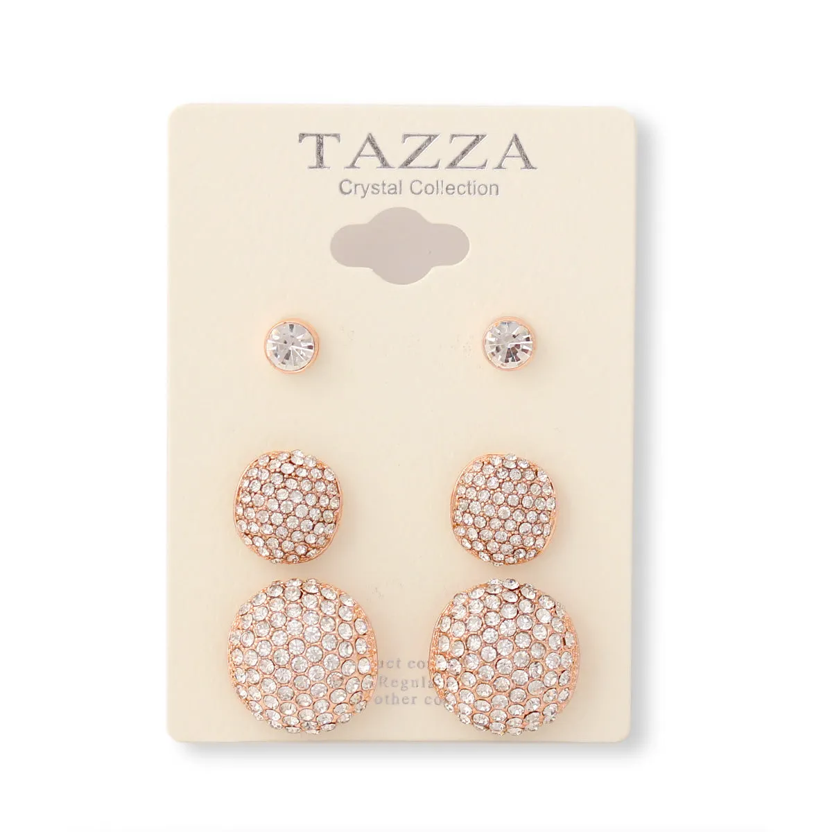 ROSE GOLD RHINESTONE CRYSTAL SET OF 3 ROUND POST EARRINGS #SWKK-11618RG (AG15)