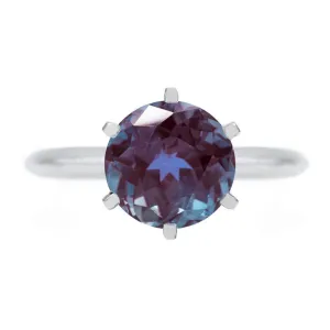 Round Alexandrite 14K or 18K White Gold 6 Prongs Solitaire Ring