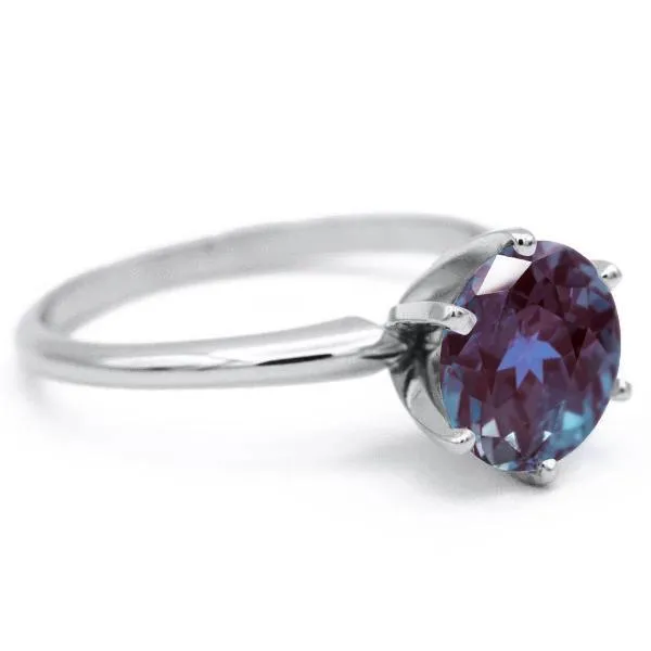 Round Alexandrite 14K or 18K White Gold 6 Prongs Solitaire Ring