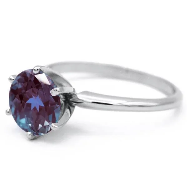 Round Alexandrite 14K or 18K White Gold 6 Prongs Solitaire Ring
