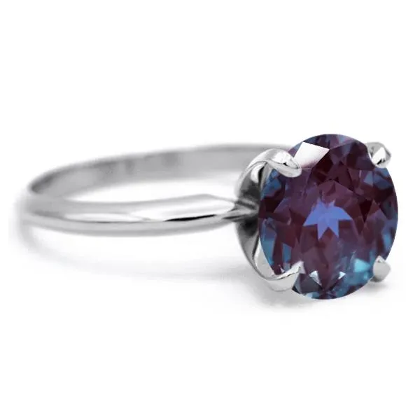 Round Alexandrite Platinum 4 Prongs Solitaire Ring