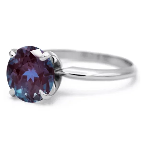 Round Alexandrite Platinum 4 Prongs Solitaire Ring
