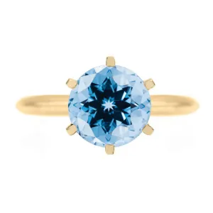 Round Aqua Blue Spinel 14K or 18K Yellow Gold 6 Prongs Solitaire Ring