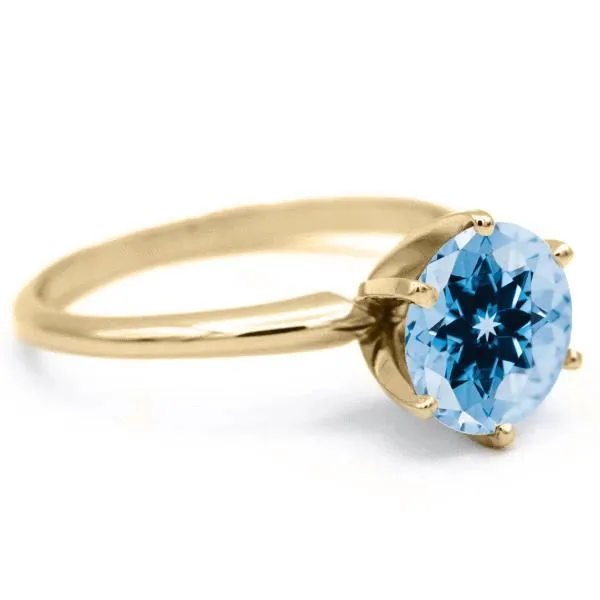 Round Aqua Blue Spinel 14K or 18K Yellow Gold 6 Prongs Solitaire Ring