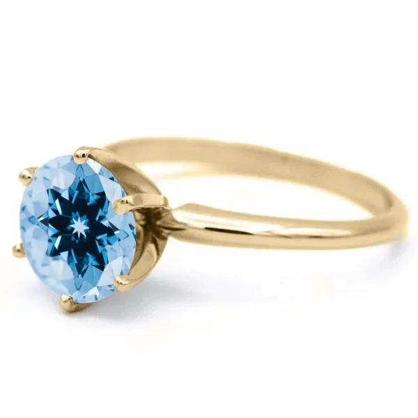 Round Aqua Blue Spinel 14K or 18K Yellow Gold 6 Prongs Solitaire Ring