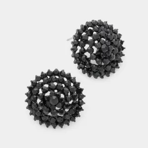 Round Black Rhinestone Stud Earrings | Interview Earrings |  283369