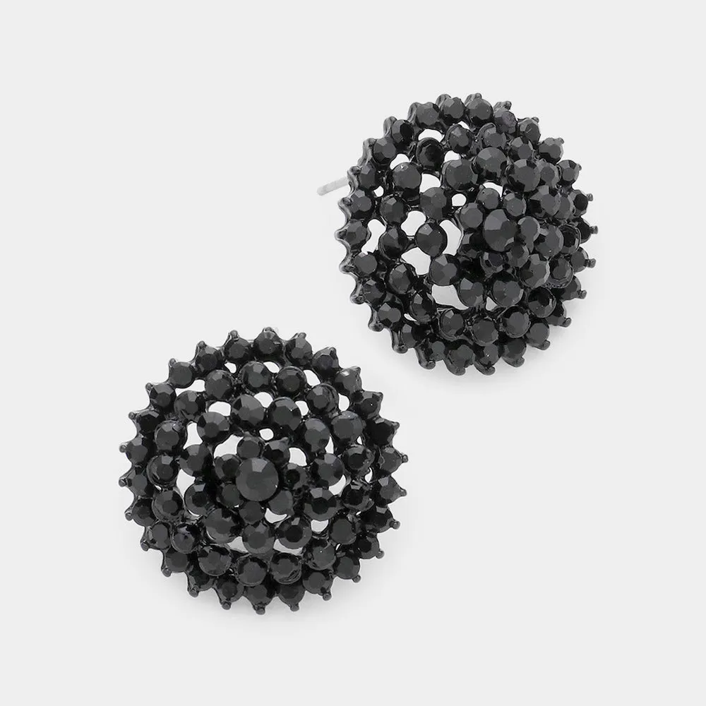 Round Black Rhinestone Stud Earrings | Interview Earrings |  283369