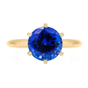 Round Blue Sapphire 14K or 18K Yellow Gold 6 Prongs Solitaire Ring