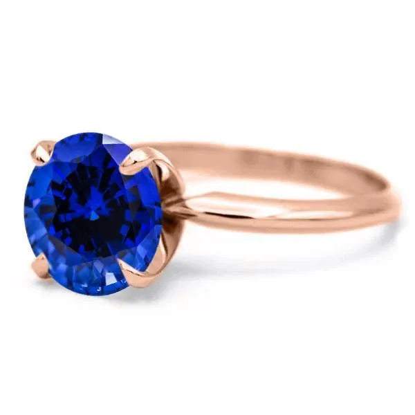 Round Blue Sapphire 14K Rose Gold 4 Prongs Solitaire Ring