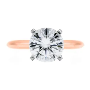 Round Center Stone 14K or 18K Two-Tone Rose Gold Band and White Gold 4 Prongs Solitaire Ring