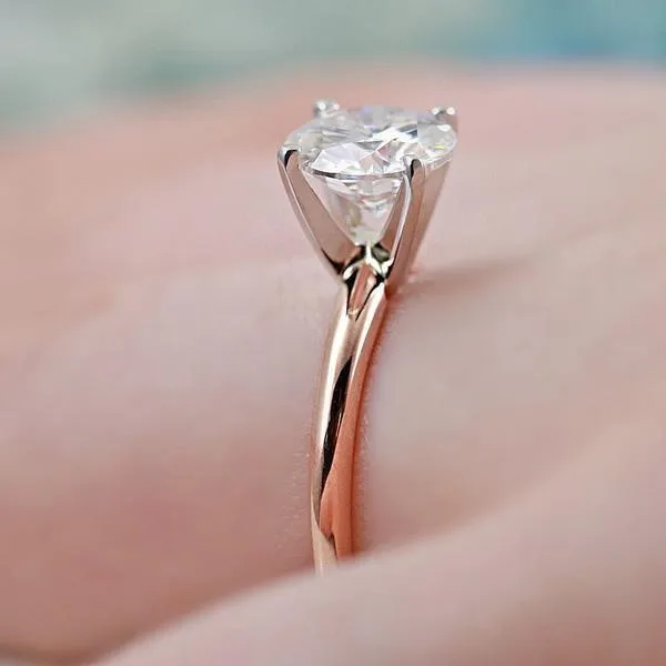 Round Center Stone 14K or 18K Two-Tone Rose Gold Band and White Gold 4 Prongs Solitaire Ring