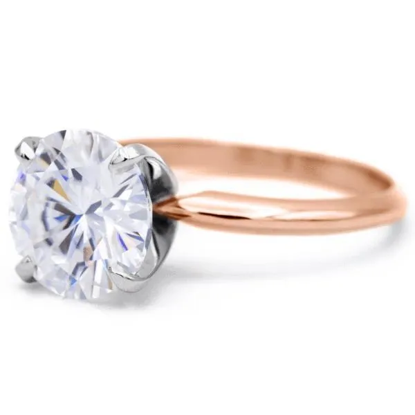 Round Center Stone 14K or 18K Two-Tone Rose Gold Band and White Gold 4 Prongs Solitaire Ring