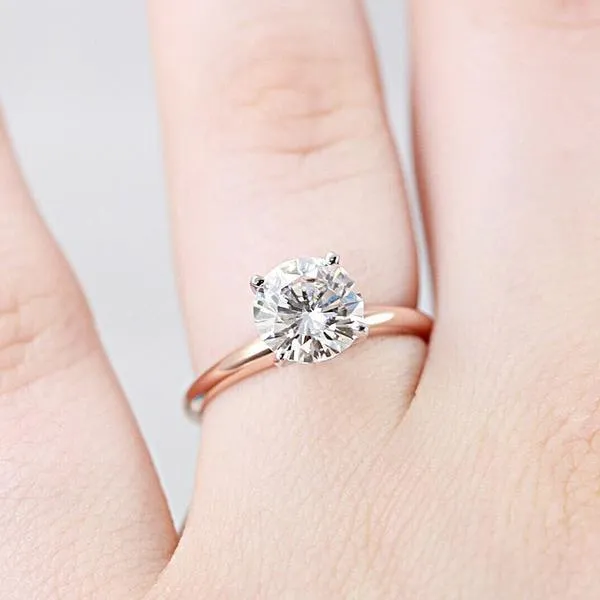 Round Center Stone 14K or 18K Two-Tone Rose Gold Band and White Gold 4 Prongs Solitaire Ring