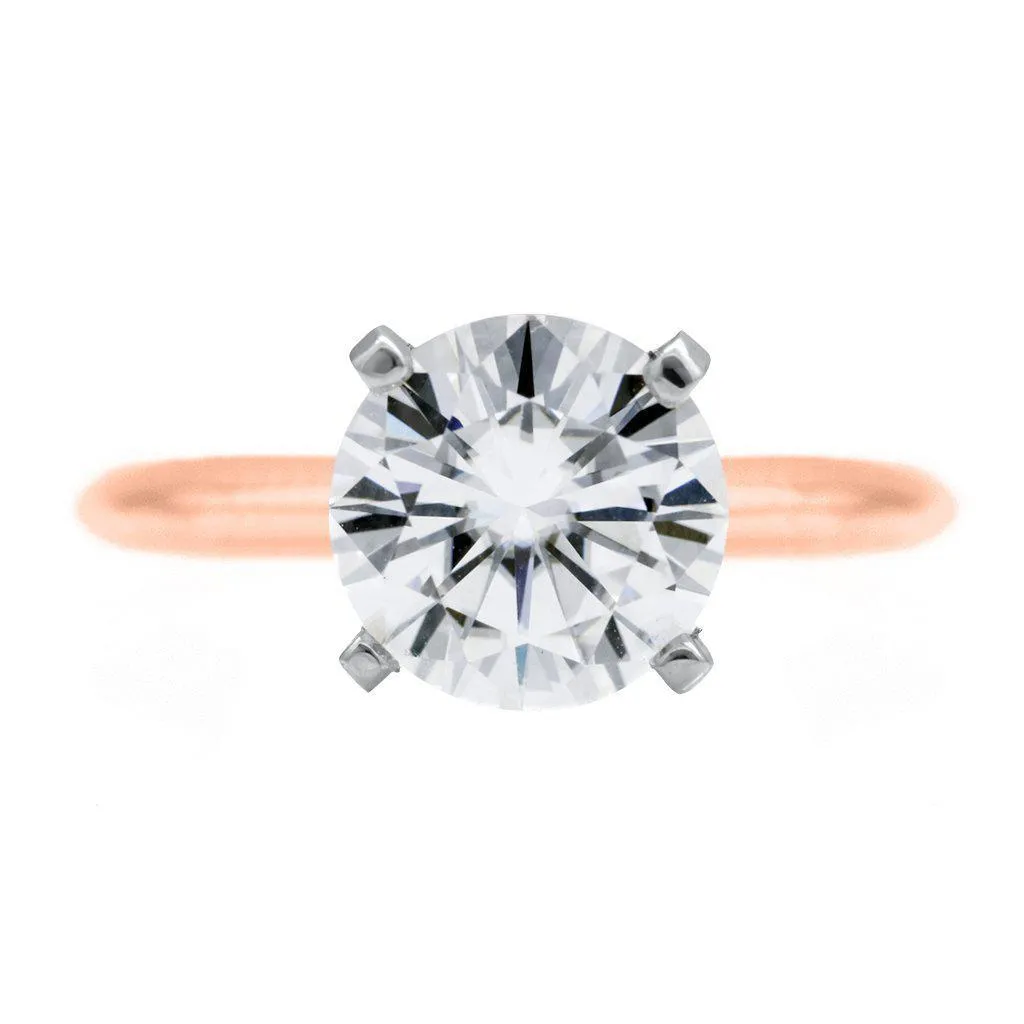 Round Center Stone 14K or 18K Two-Tone Rose Gold Band and White Gold 4 Prongs Solitaire Ring