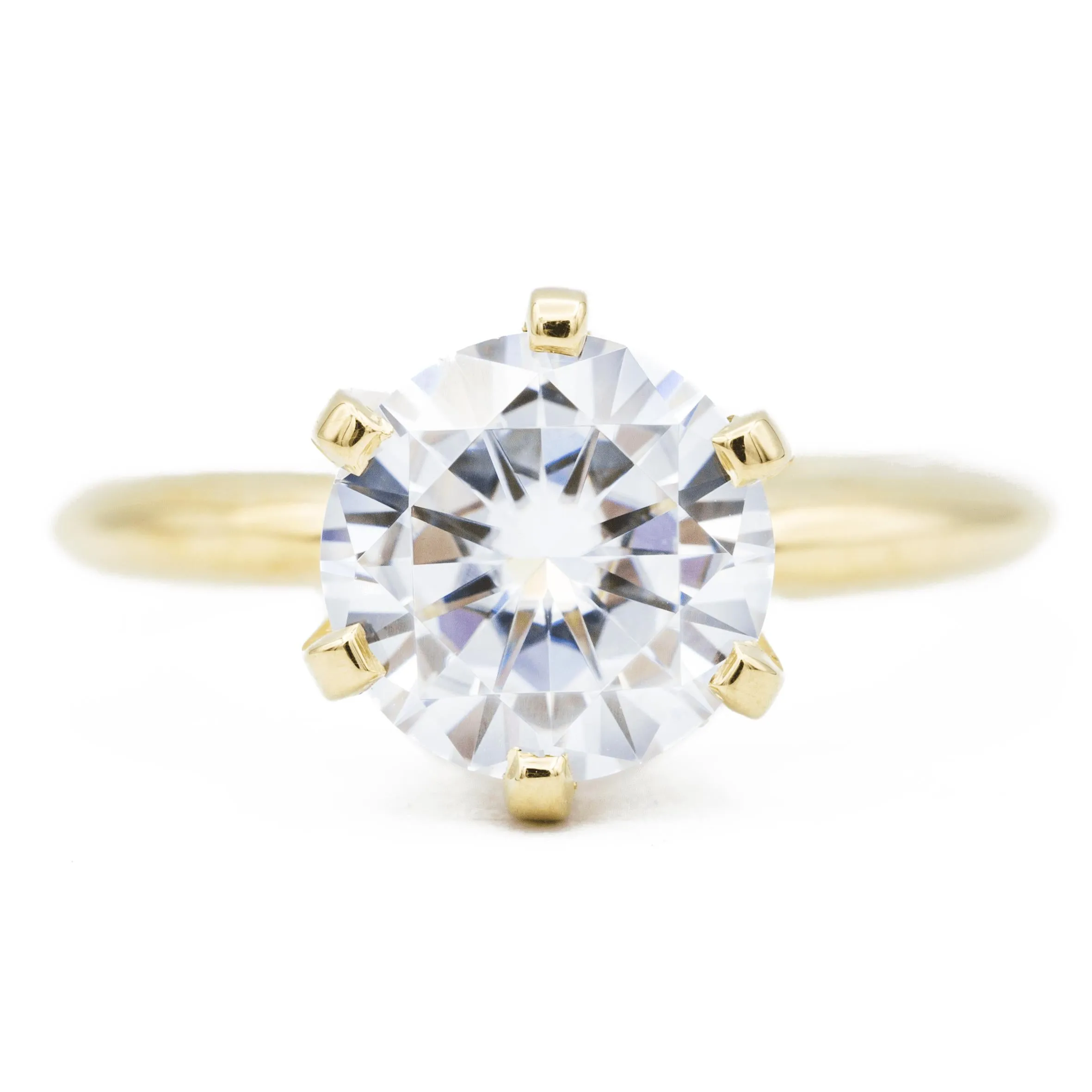 Round Center Stone 14K or 18K  Yellow Gold 6 Prongs Royal Crown Setting Solitaire Ring
