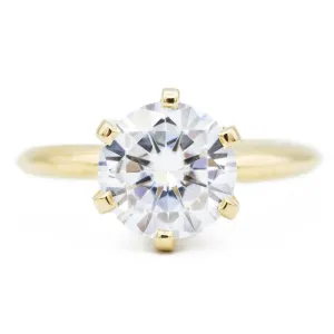 Round Center Stone 14K or 18K  Yellow Gold 6 Prongs Royal Crown Setting Solitaire Ring