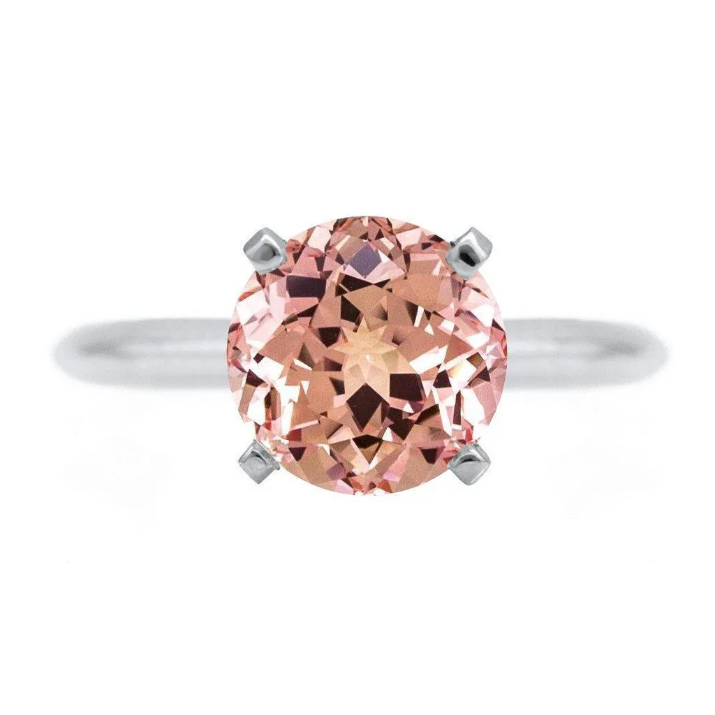 Round Champagne Sapphire 14K or 18K White Gold 4 Prongs Solitaire Ring