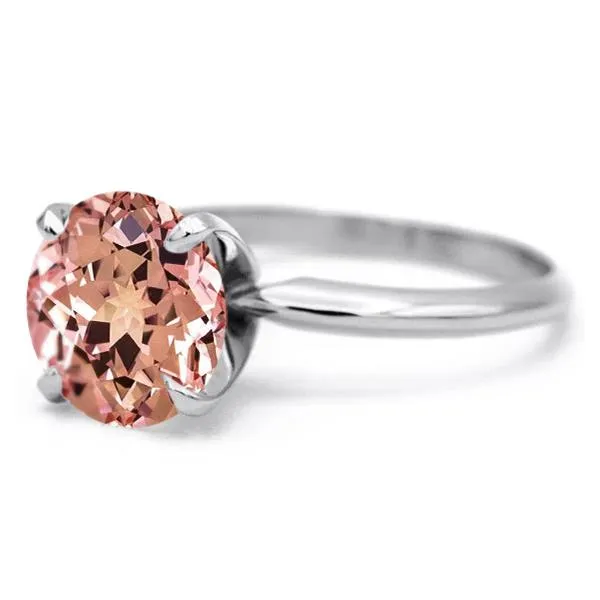 Round Champagne Sapphire 14K or 18K White Gold 4 Prongs Solitaire Ring