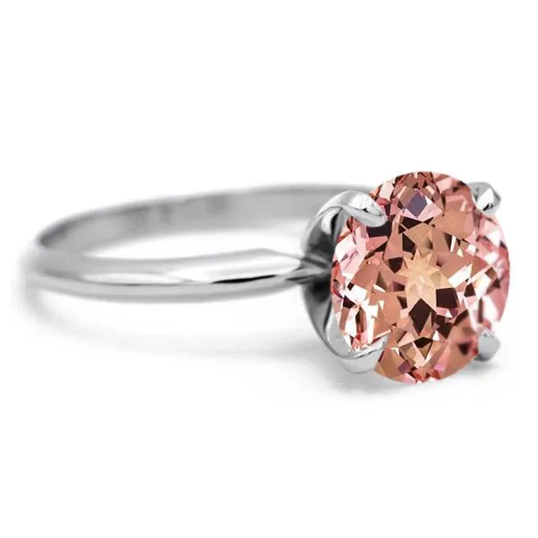 Round Champagne Sapphire 14K or 18K White Gold 4 Prongs Solitaire Ring