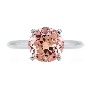 Round Champagne Sapphire 14K or 18K White Gold 4 Prongs Solitaire Ring