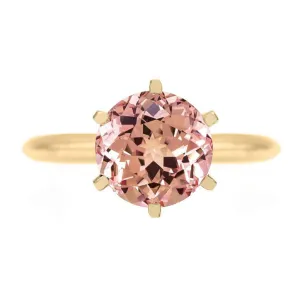 Round Champagne Sapphire 14K or 18K Yellow Gold 6 Prongs Solitaire Ring