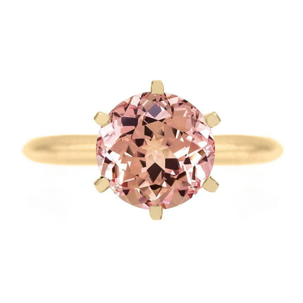 Round Champagne Sapphire 14K or 18K Yellow Gold 6 Prongs Solitaire Ring