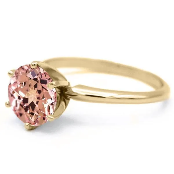 Round Champagne Sapphire 14K or 18K Yellow Gold 6 Prongs Solitaire Ring