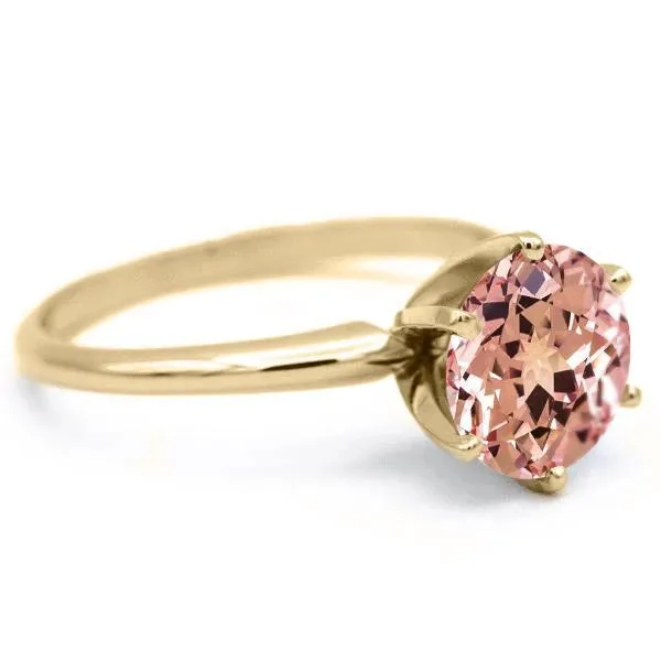 Round Champagne Sapphire 14K or 18K Yellow Gold 6 Prongs Solitaire Ring