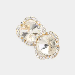 Round Clear Crystal and Rhinestone Accented Pageant Earrings on Gold | Interview Earrings | 620374