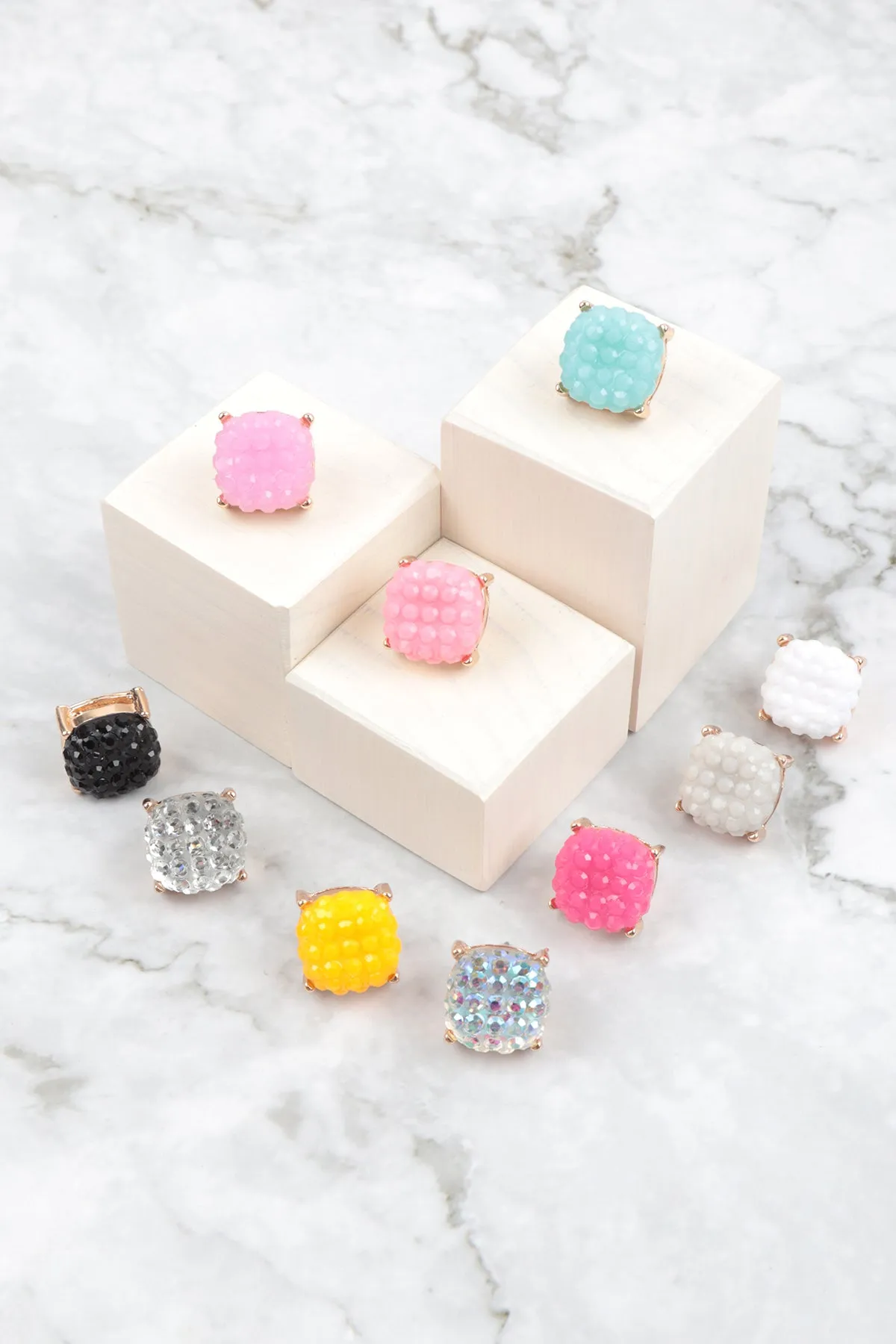ROUND CUSHION RHINESTONE STUD EARRINGS