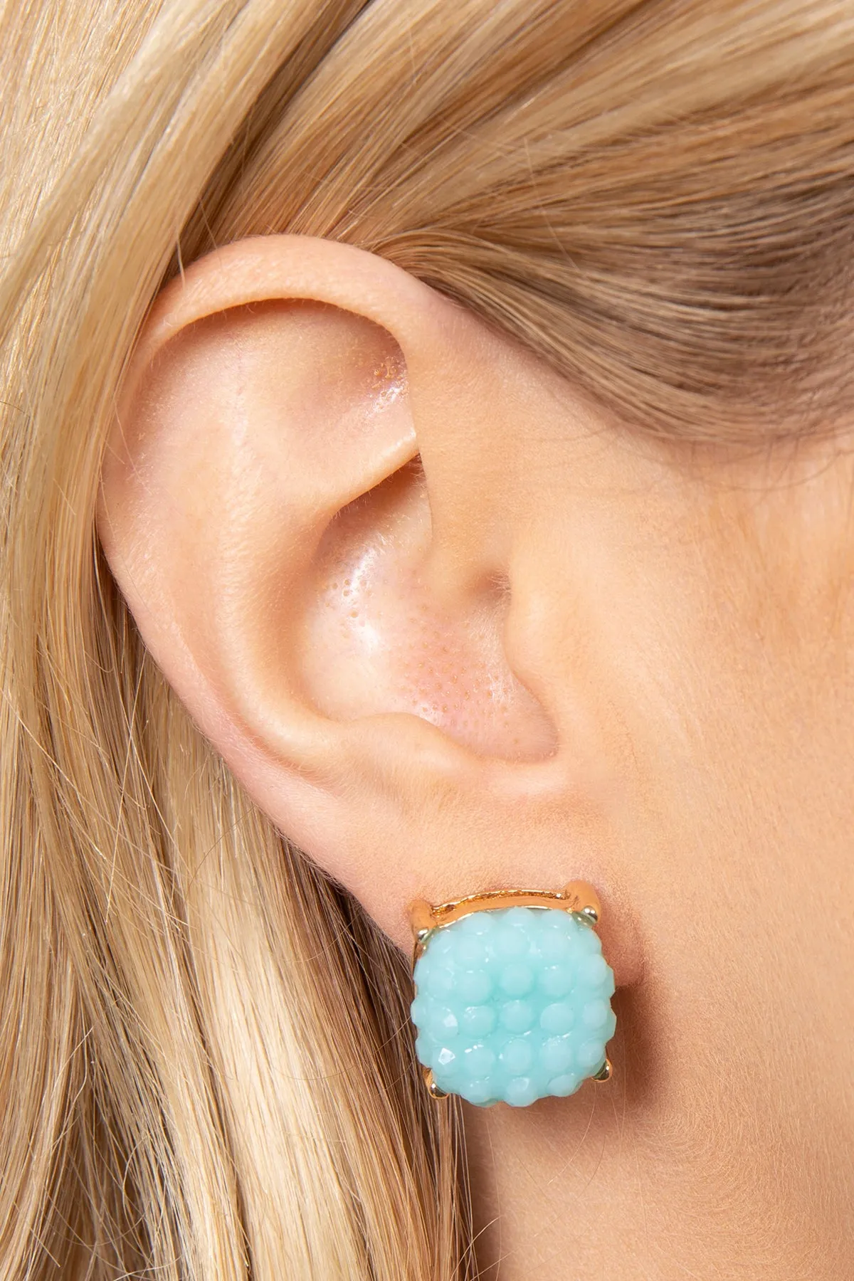 ROUND CUSHION RHINESTONE STUD EARRINGS