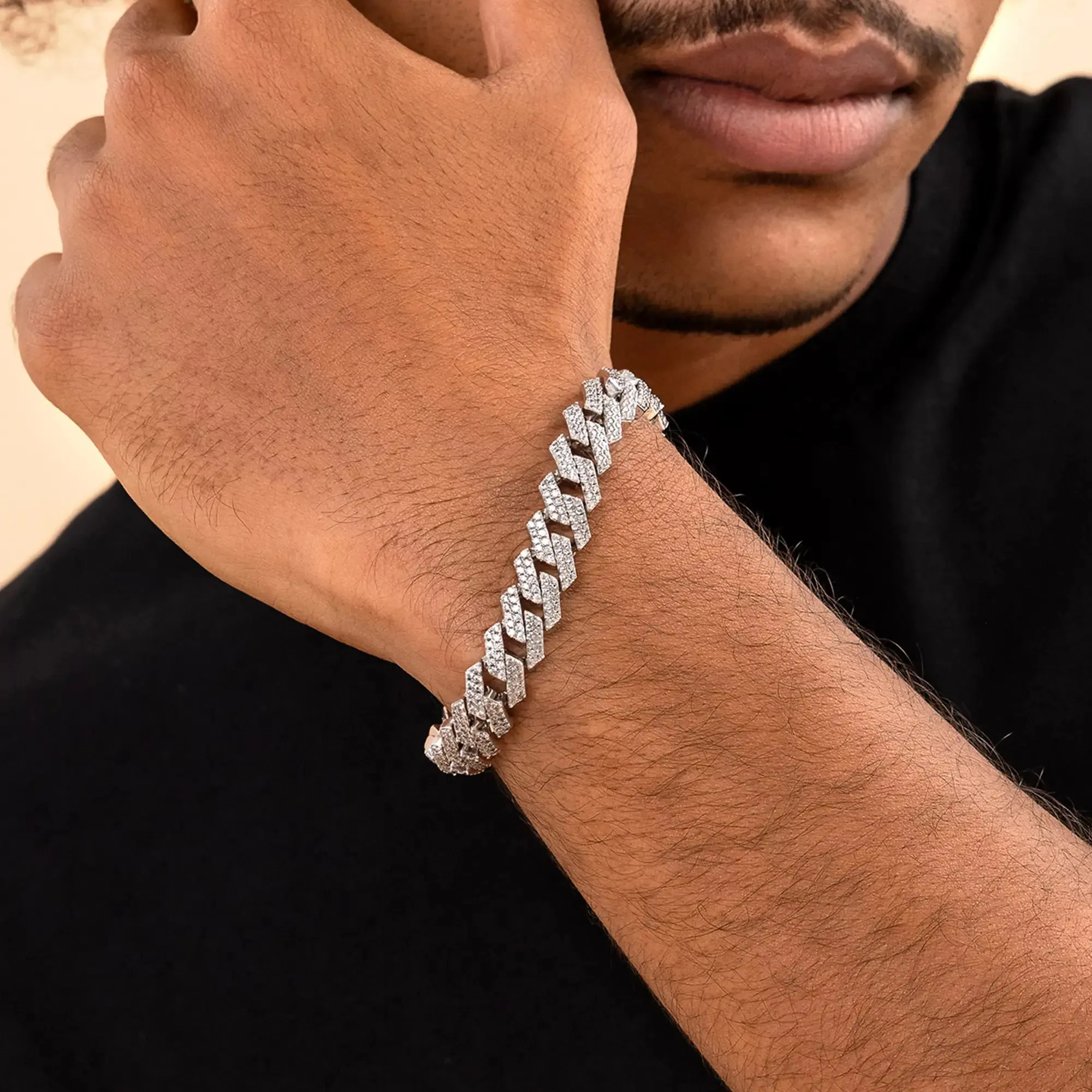 Round Cut Prong Cuban Link Bracelet - 8mm