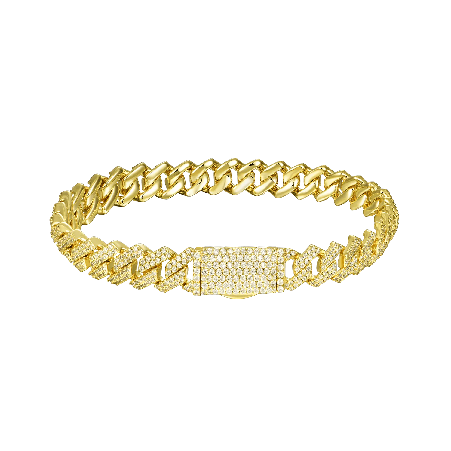 Round Cut Prong Cuban Link Bracelet - 8mm