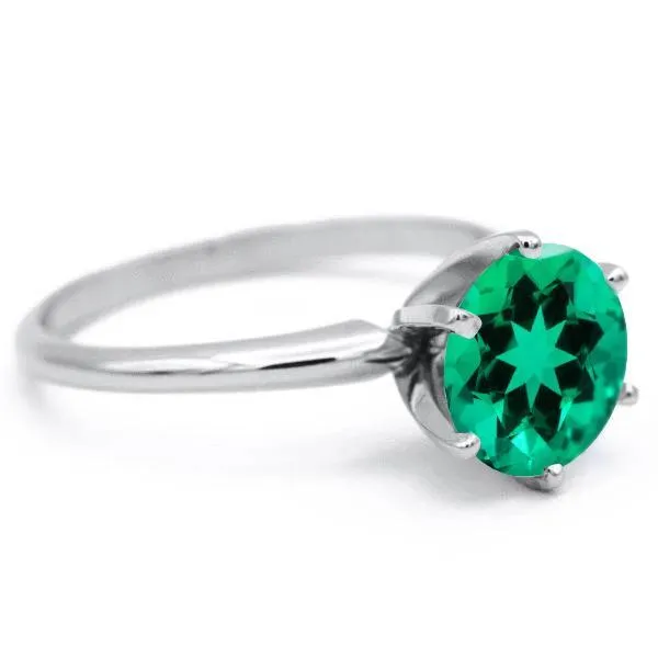 Round Emerald Platinum 6 Prongs Solitaire Ring