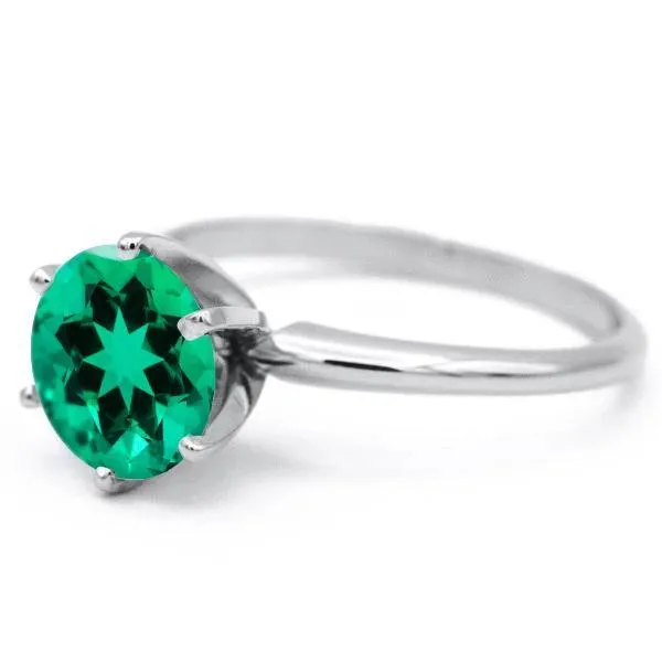 Round Emerald Platinum 6 Prongs Solitaire Ring