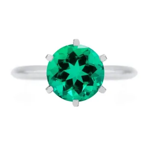 Round Emerald Platinum 6 Prongs Solitaire Ring