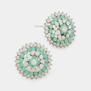 Round Mint/Opal Rhinestone Stud Earrings | Interview Earrings |  535035