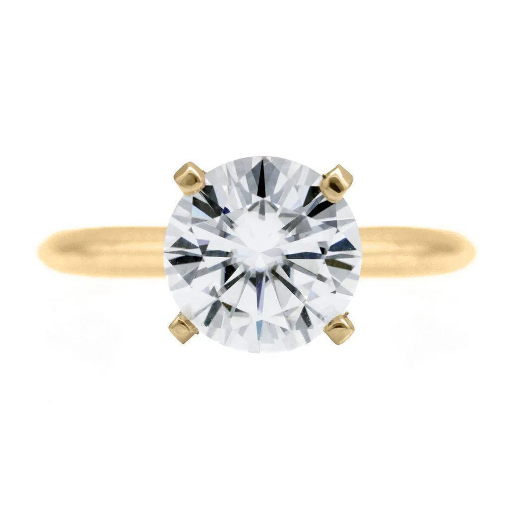 Round Moissanite 14K or 18K Yellow Gold 4 Prongs Classic Solitaire Ring