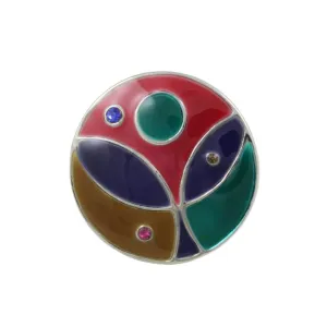 Round Multi Color Enamel and Crystal Adjustable Ring - RS336