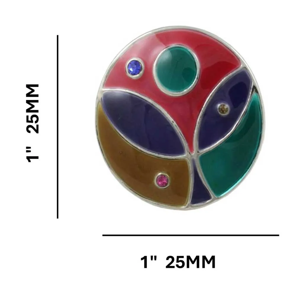 Round Multi Color Enamel and Crystal Adjustable Ring - RS336