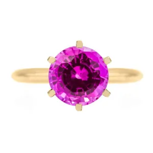 Round Pink Sapphire 14K or 18K Yellow Gold 6 Prongs Solitaire Ring