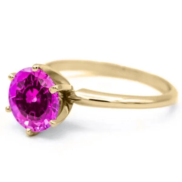 Round Pink Sapphire 14K or 18K Yellow Gold 6 Prongs Solitaire Ring