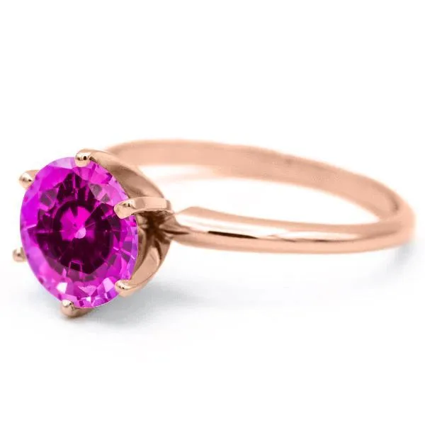 Round Pink Sapphire 14K Rose Gold 6 Prongs Solitaire Ring